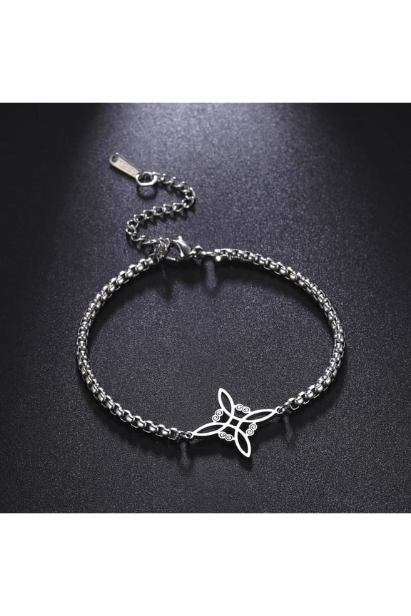 All-match Witch Knot S-shaped Double Hole Pendant Box Chain Stainless Steel Bracelet