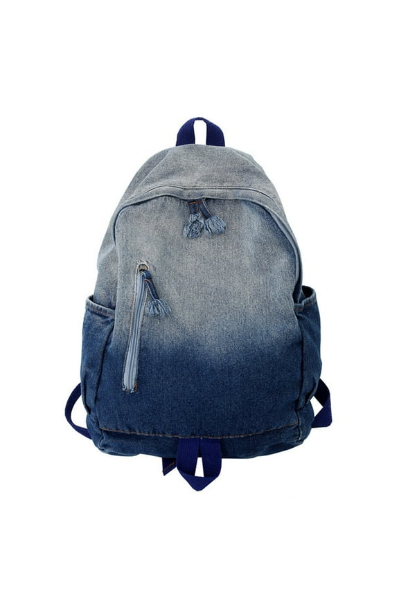 All-match Zipper Backpack Denim Daypack Large Capacity Rucksack for Umbrella