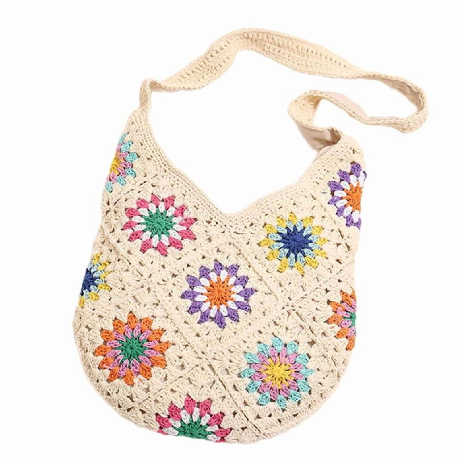 All-matching Handbag for Women Knitted Shoulder Bag Colorful Flowers Crossbody Bag Female Crochet Beach Bag