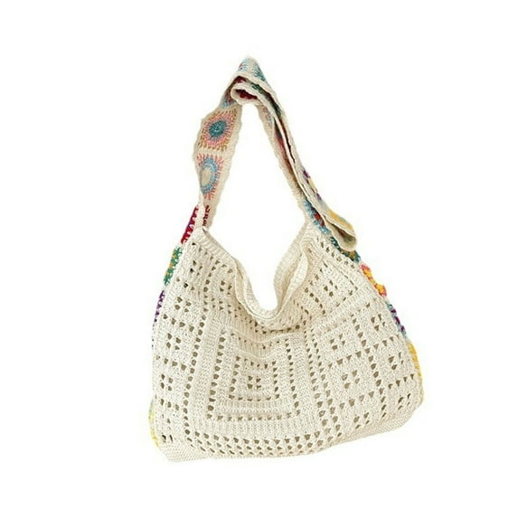 All-matching Messengers Bag for Women Knitted Shoulder Bag Colorful Flowers Crossbody Bag Hollow Out Crochet Beach Bag