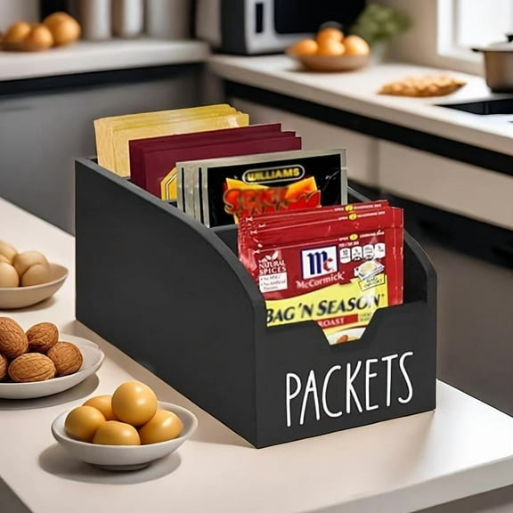 All-natural Bamboo Spice Box Organizer | 12-Grid Kitchen Countertop Storage for Seasoning Packets | Sustainable Home & Pantry Organization Solution