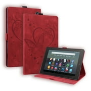 All-new Fire 7 Tablet Case 7" 12th generation (2022 release),Embossed Butterfly PU Leather Cover Multi-Angle Viewing Folio Stand Cases for Amazon Kindle Fire 7 2022 Release 12th Generation,Red