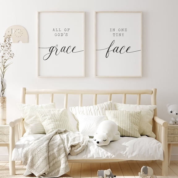 All of Gods Grace in One Tiny Face Wall Art Nursery Baby Shower Farmhouse Set 2 Unframed Paper Print 8x12