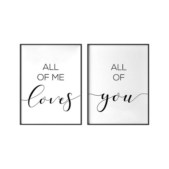 All of me Loves All of you, Set of 2 Prints, Minimalist Art, Typography Art, Wall Art, Multiple Sizes, Home Wall Decor