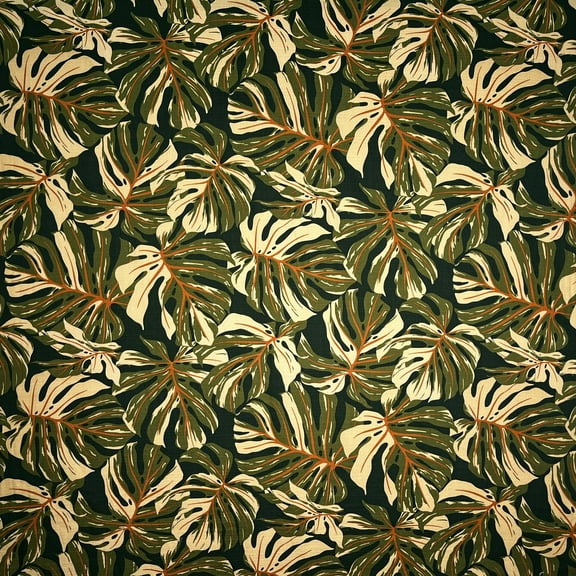 All-over Multicolor Monstera Leaves Fabric | Light Barkcloth