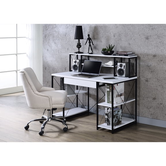 White all - purpose desk with storage compartments / Ideal for music recording and office work