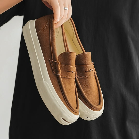 Men's Black Suede Slip-on Loafers Platform Casual Shoes Comfortable Thick Sole Walking Shoes for Daily Wear