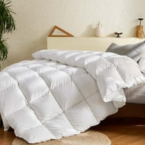 Teler All-season Down Comforter, White Goose Feather Duvet Insert with Organic Cotton Cover, Queen, White