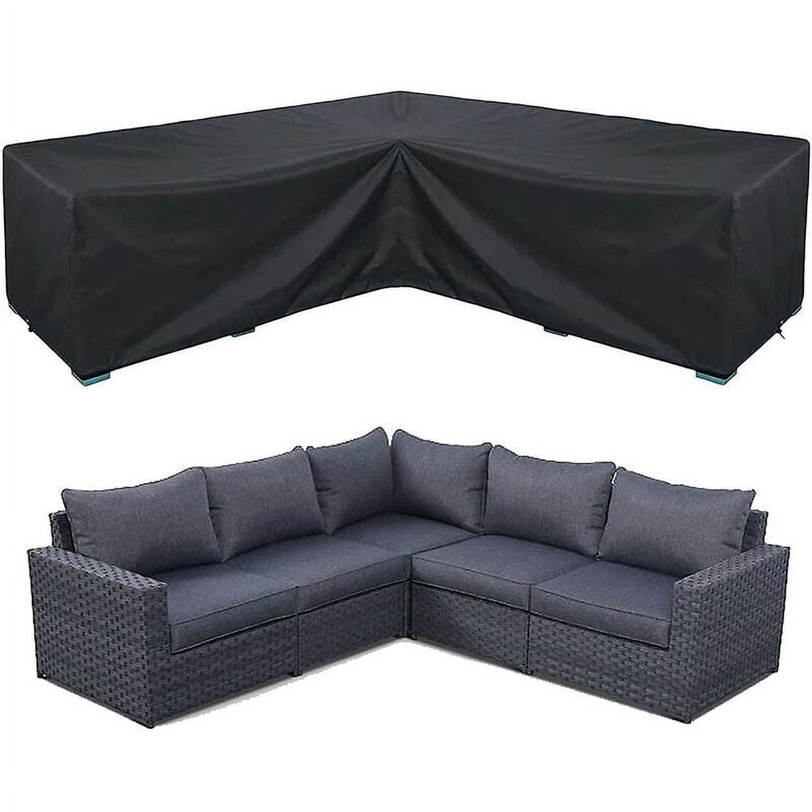 All-season Protection Heavy Duty Outdoor Cover, Waterproof Furniture Cover with Adjustable Fastening Straps for L-Shaped Sectional Sofa, Oxford Fabric Patio Cover