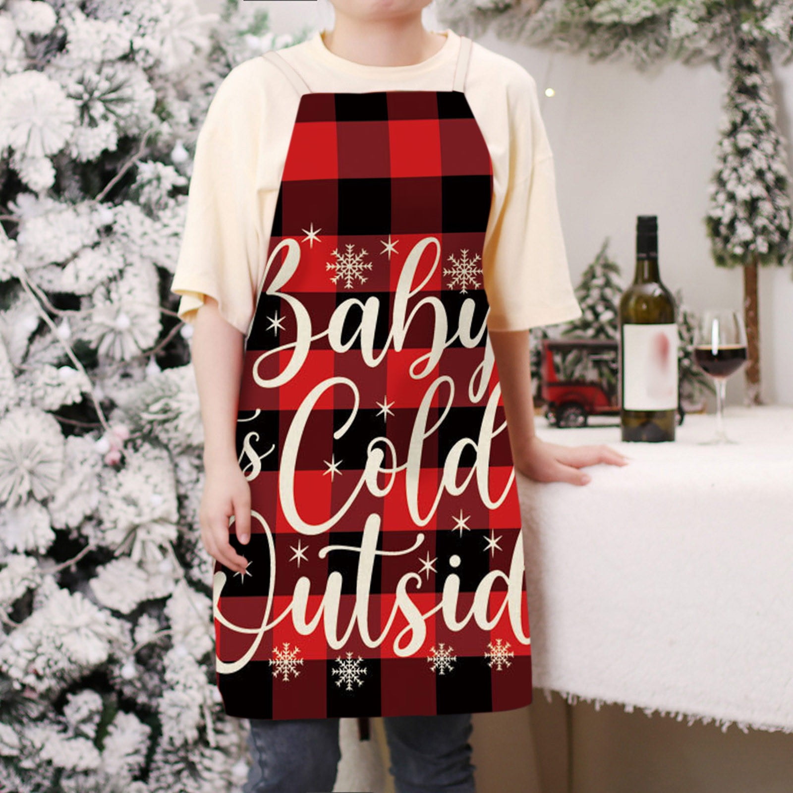 All seasons aprons Red Plaid Printing Christmas Kitchen Apron Merry