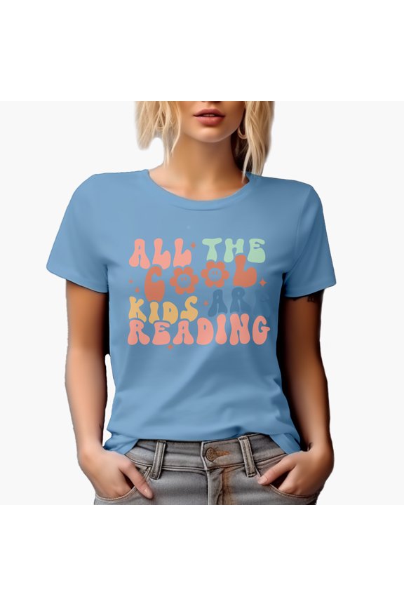 All the Cool Kids Are Reading with Retro Groovy Wavy Text Art Merch Gift, Baby Blue T-Shirt, 3XL
