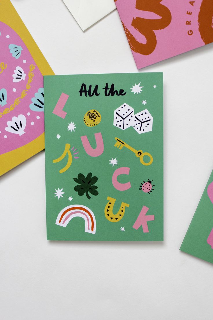 All the Luck Greeting Card – Colorful Design with Stars and Icons ...