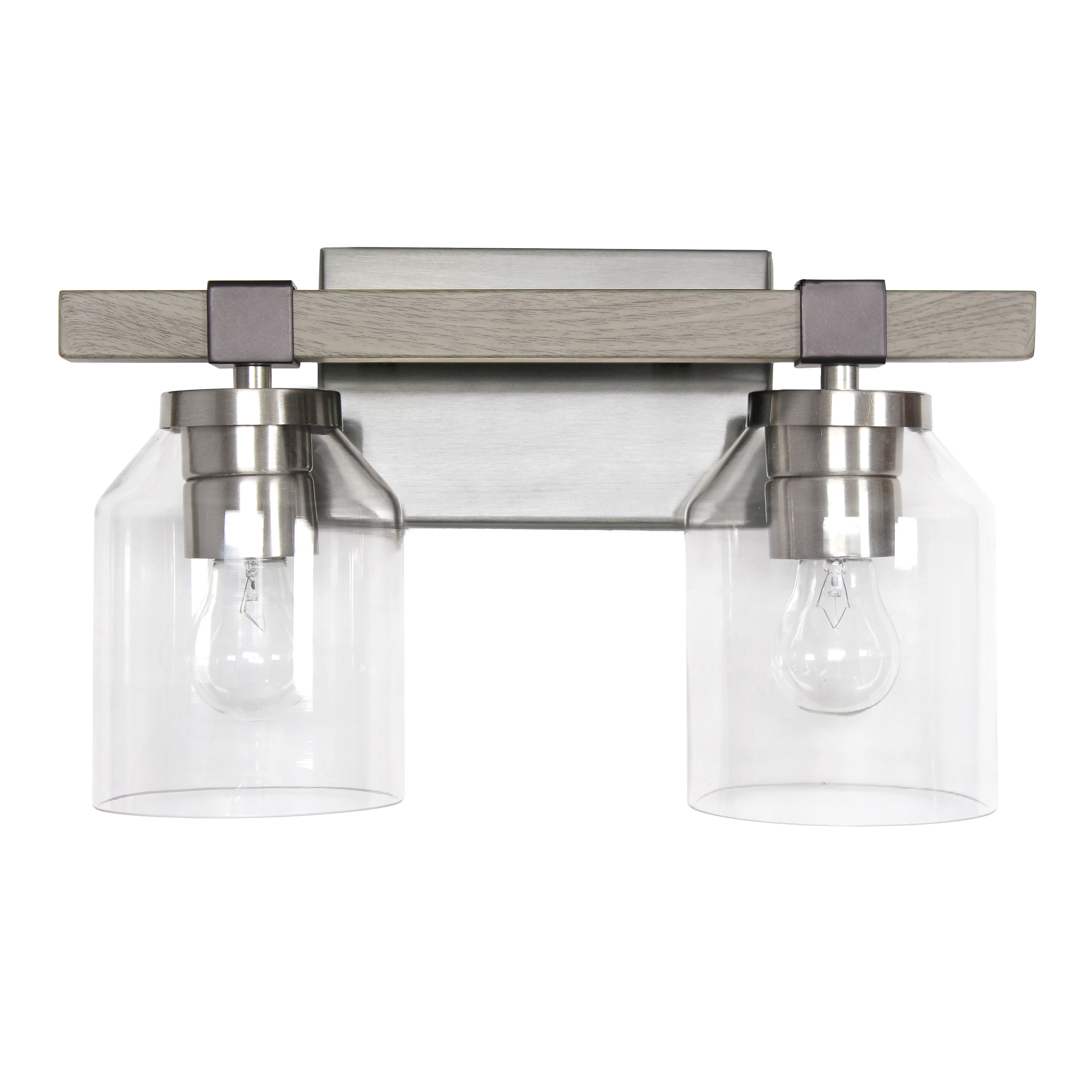 Gray and Nickel Rustic 2-Light Vanity Fixture with Clear Glass Shades
