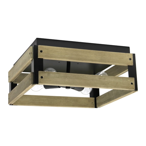 All the Rages Barnlit 4-Light Square Metal Flush Mount in Medium Wood