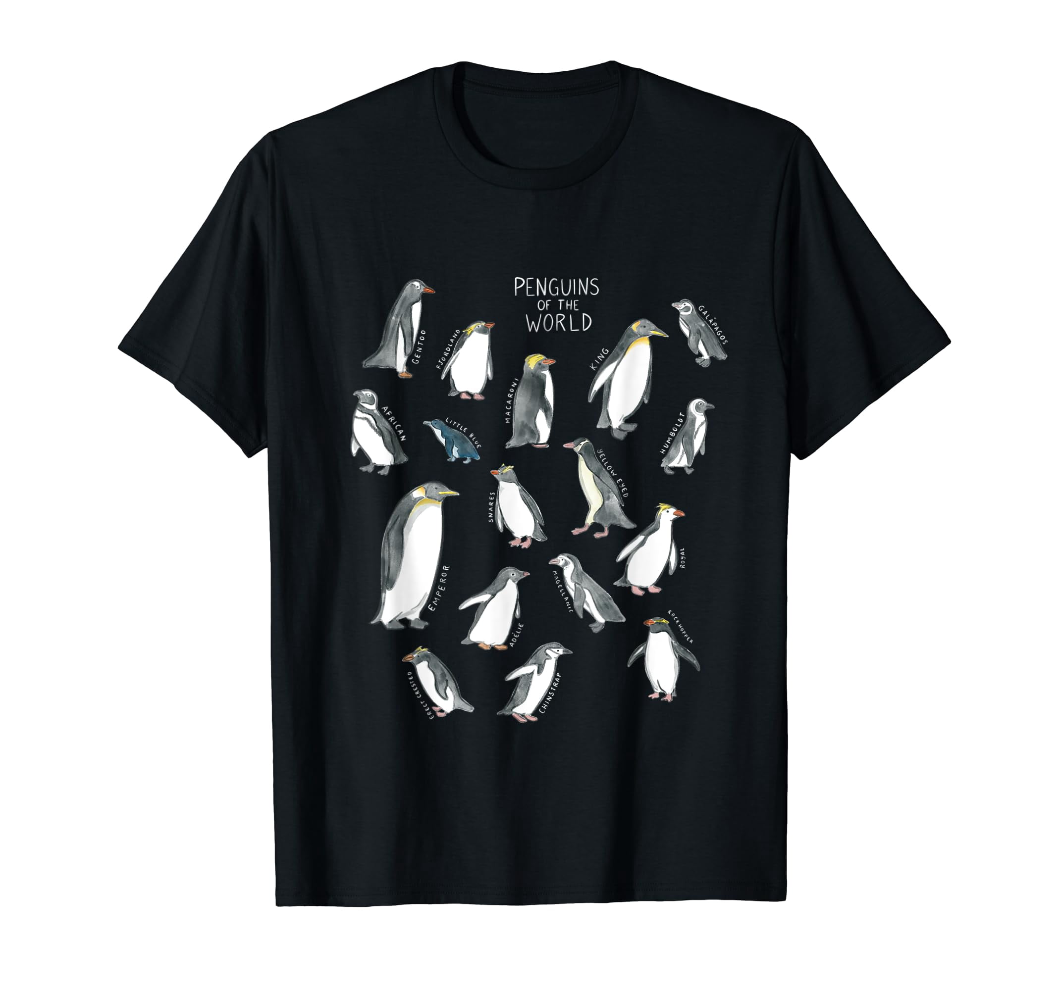 all-the-types-of-penguins-of-the-world-watercolor-vintage-men-casual-t