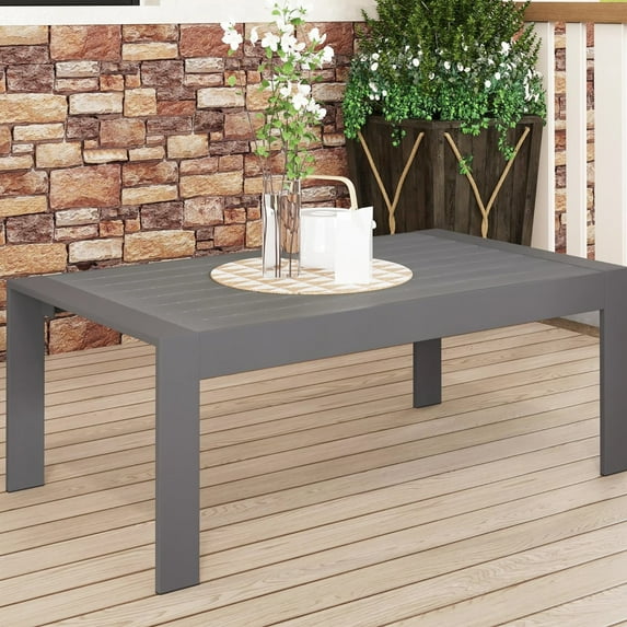 All-weather Patio Coffee Table Gray - Aluminum & Modern Rectangle Aluminum. Strong Frame, Tabletop. To Elements. 43" L X 24" W 16" H