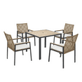thumbnail image 1 of All-weather five-piece patio dining table set, patio reception set, acacia wood tabletop with umbrella hole, rattan outdoor, suitable for courtyard, outdoor gatherings - Beige, 1 of 10