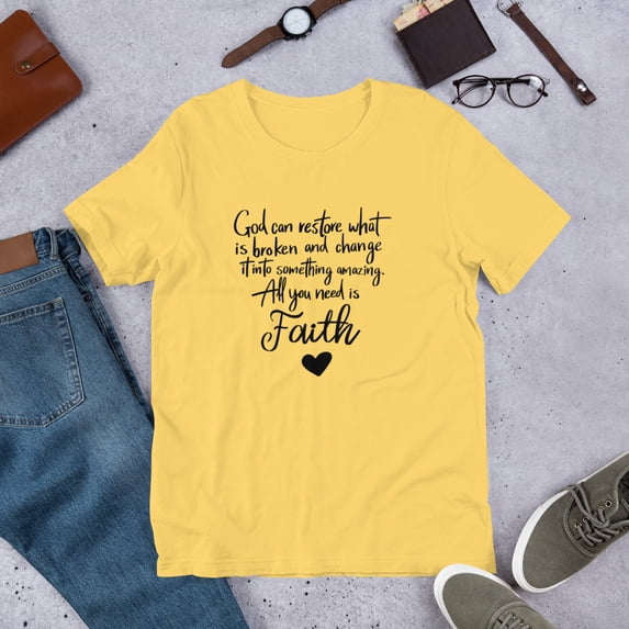 All you need is Faith unisex t-shirt (Yellow, 2XL)