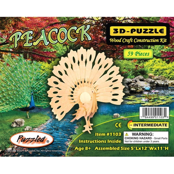 All4LessShop Educational Products - 3-D Wooden Puzzle - Peacock -Affordable Gift for your Little One! Item #DCHI-WPZ-M014 - Puzzle consists of 59 interlocking pieces.