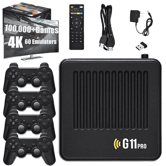 All8bit, All 8 Bit G11 Pro, 100,000 Games G11 Pro, [4K + 256GB] with 2.4G Wireless Dual Controllers, Portable Plug, Play Gaming Console - 256GB with 4 Controllers