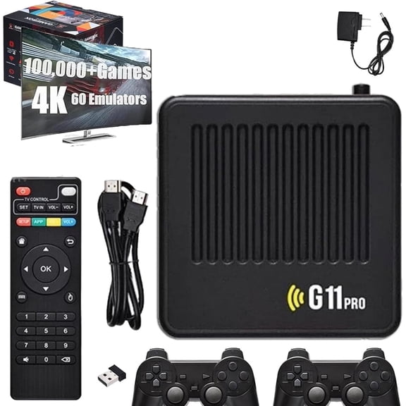 All8bit, All 8 Bit G11 Pro, All 8 Bit Console G11 Pro, 100,000 Games, [4K + 256GB] with 2.4G Wireless Dual Controllers, Portable Plug, Play Gaming Console