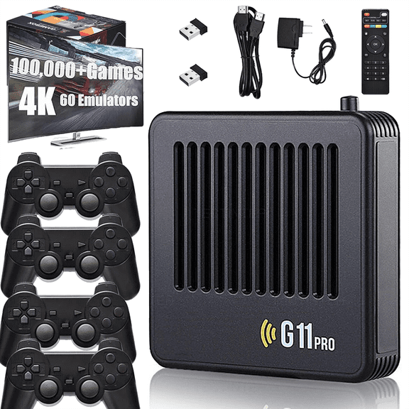 All8bit, All 8 Bit G11 Pro, 100,000 Games, [4K + 256GB] with 2.4G Wireless Dual Controllers, Portable Plug, Play Gaming Console