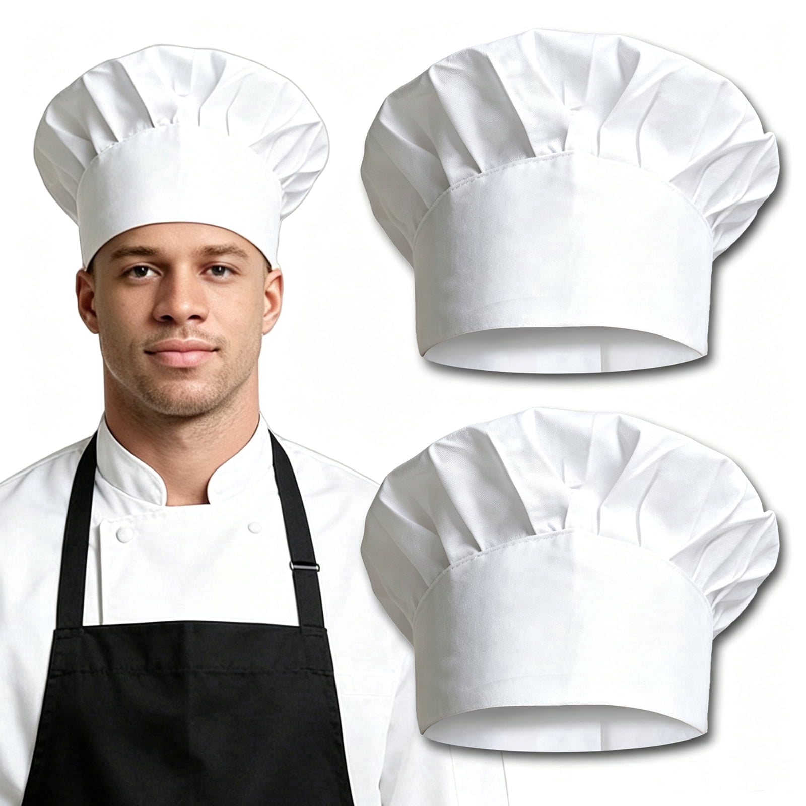 Kitchen Cheff Hat AllAreN 2 Pcs Chef Hat, Adjustable Hook and Loop Tape Chef Cap for ...