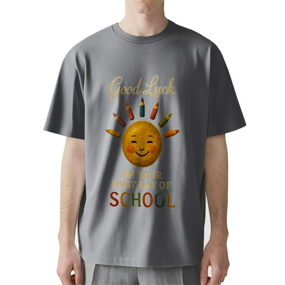 AllAreN Good Luck on Your First Day of School Men's Graphic T-Shirt Short Sleeve Crew Neck Loose Comfortable Shirt