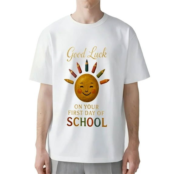 AllAreN Good Luck on Your First Day of School Men's Graphic T-Shirt Short Sleeve Crew Neck Loose Comfortable Shirt
