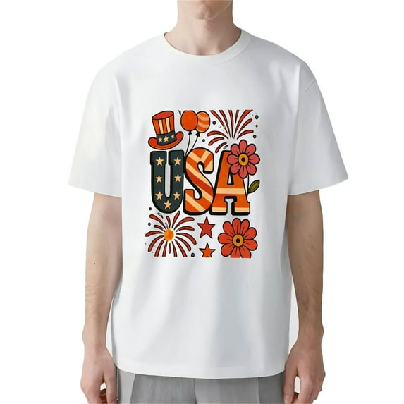 AllAreN Mens 4th of July Shirt 4th of July Firework Light Short Sleeve Graphic Tee for Celebrations