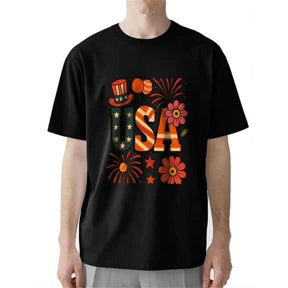 AllAreN Mens 4th of July Shirt 4th of July Firework Light Short Sleeve Graphic Tee for Celebrations