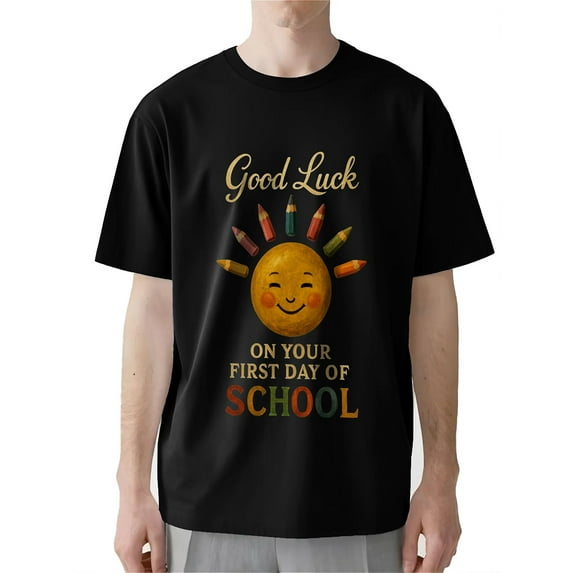 AllAreN Good Luck on Your First Day of School Men's Graphic T-Shirt Short Sleeve Crew Neck Loose Comfortable Shirt