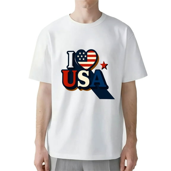 AllAreN Funny 4th of July Shirts I Love USA Graphic Cotton Tee for Beach Outings and Red White Blue