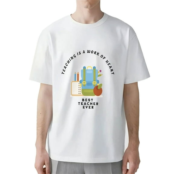 AllAreN Teacher Shirt Men Teaching Is A Work Of Heart Shirt For Men Short Sleeve Round Neck Teacher T-Shirts For Men