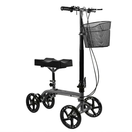 AllCure Medical Foldable Steerable Knee Walker Scooter with Basket, Silver