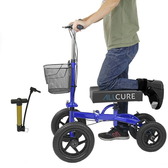 AllCure Quad Wheel All Terrain Foldable Medical Steerable Knee Walker Scooter,
