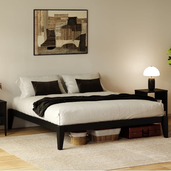 allforwood Thor Solid Wood Bed Frame - Full Size Platform Bed - Japanese Joinery - Wood Slat Support - No Box Spring Needed - Easy Assembly - Minimalist & Modern Style (Midnight Charcoal, Full)