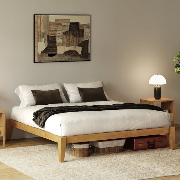 allforwood Thor Solid Wood Bed Frame - Queen Size - Japanese Joinery Bed Frame - Wood Slat Support - No Box Spring Needed - Easy Assembly - Minimalist & Modern Style (Light Brown, Queen)