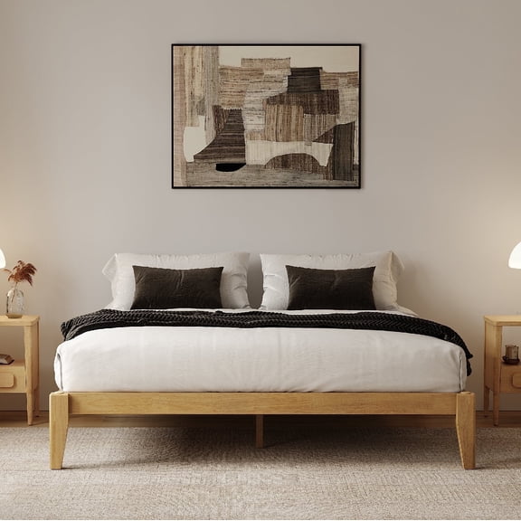 allforwood Thor Solid Wood Bed Frame - Queen Size - Japanese Joinery Bed Frame - Wood Slat Support - No Box Spring Needed - Easy Assembly - Minimalist & Modern Style (Light Oak, Queen)