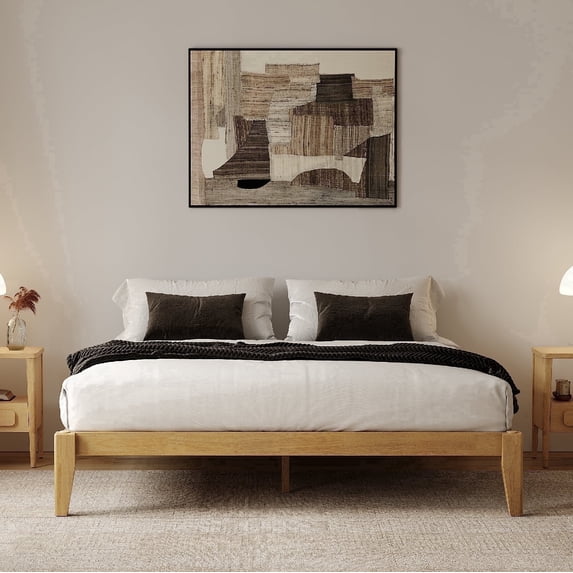 allforwood Thor Solid Wood Bed Frame - Full Size - Japanese Joinery - Wood Slat Support - No Box Spring Needed - Easy Assembly - Minimalist & Modern Style (Light Oak, Full)
