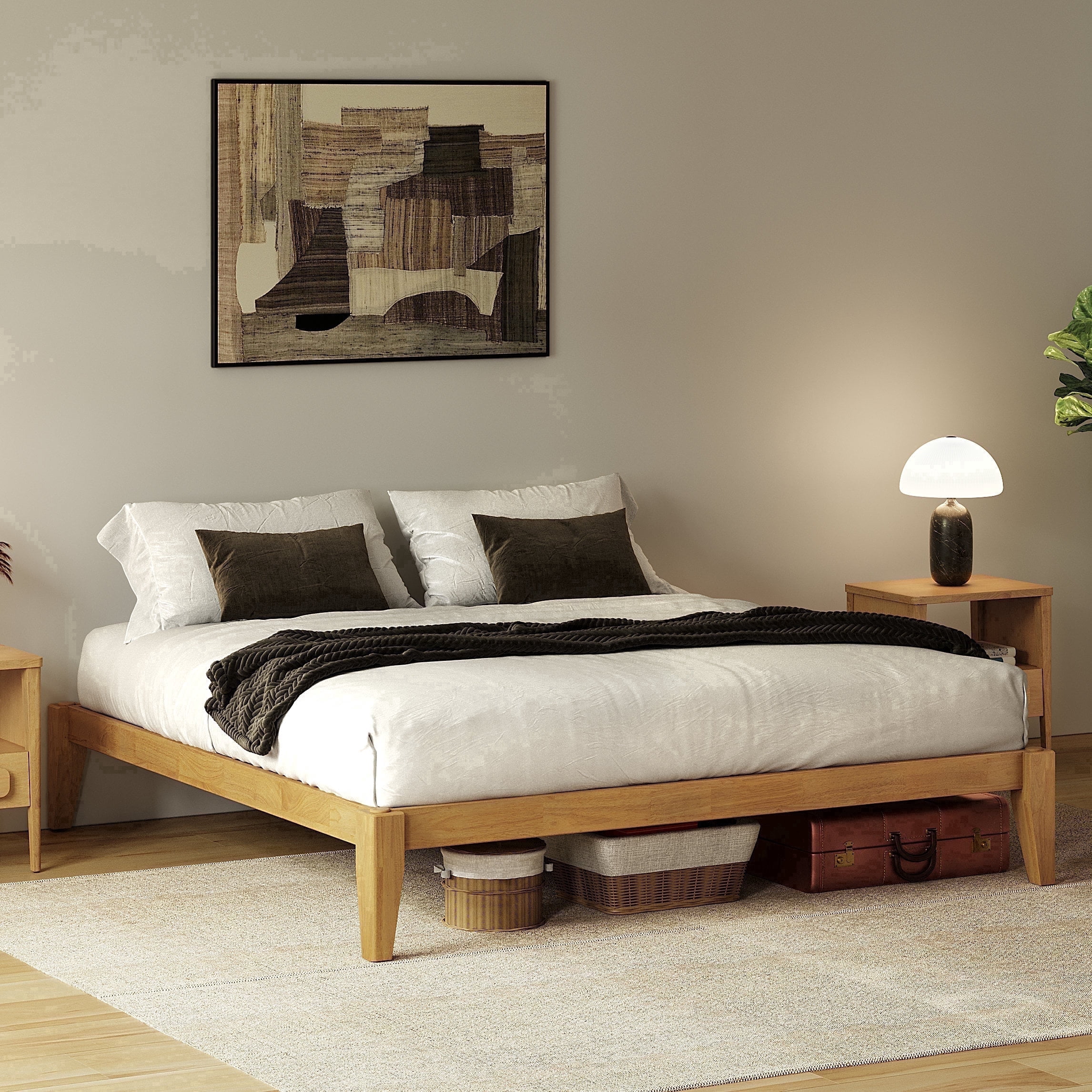 allforwood Thor Solid Wood Bed Frame - Queen Size - Japanese Joinery Bed Frame - Wood Slat Support - No Box Spring Needed - Easy Assembly - Minimalist & Modern Style (Light Oak, Queen)