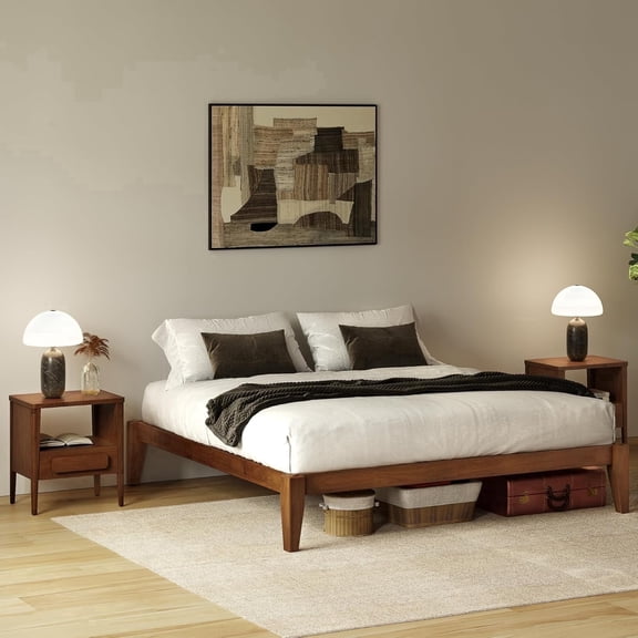 allforwood Thor Solid Wood Bed Frame, Queen Size, Japanese Joinery Bed Frame, Wood Slat Support, No Box Spring Needed, Easy Assembly, Minimalist & Modern Style (Walnut Finish, Queen)
