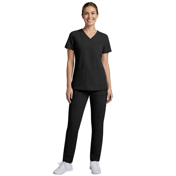 AllHeart Scrubs for Women Set - V Neck Top & Straight Leg Pants Black L