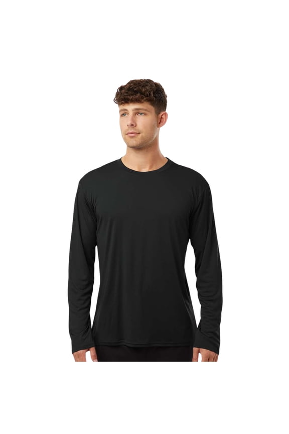 Men's Pro-Lock Classic Fit Long Sleeve T-Shirt, 100% Polyester Moisture Crewneck Tee Shirt (Black, L)