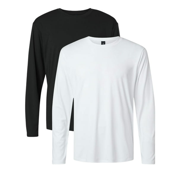 AllPro Men's Pro-Lock Classic Fit Long Sleeve T-Shirt, 100% Polyester Moisture Crewneck Tee Shirt (Black+White 2 Pack, XL)