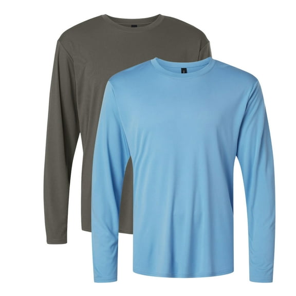 AllPro Men's Pro-Lock Classic Fit Long Sleeve T-Shirt, 100% Polyester Moisture Crewneck Tee Shirt (Charcoal+Carolina-Blue 2 Pack, 3XL)