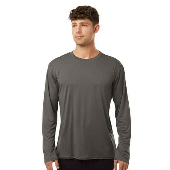 AllPro Men's Pro-Lock Classic Fit Long Sleeve T-Shirt, 100% Polyester Moisture Crewneck Tee Shirt (Charcoal, L)