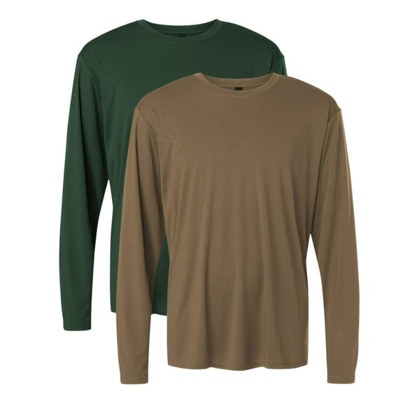 AllPro Men's Pro-Lock Classic Fit Long Sleeve T-Shirt, 100% Polyester Moisture Crewneck Tee Shirt (Cigar+Forest-Green 2 Pack, 2XL)