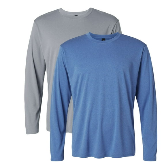 AllPro Men's Pro-Lock Classic Fit Long Sleeve T-Shirt, 100% Polyester Moisture Crewneck Tee Shirt (Heather-Steel+Heather-Royal 2 Pack, S)