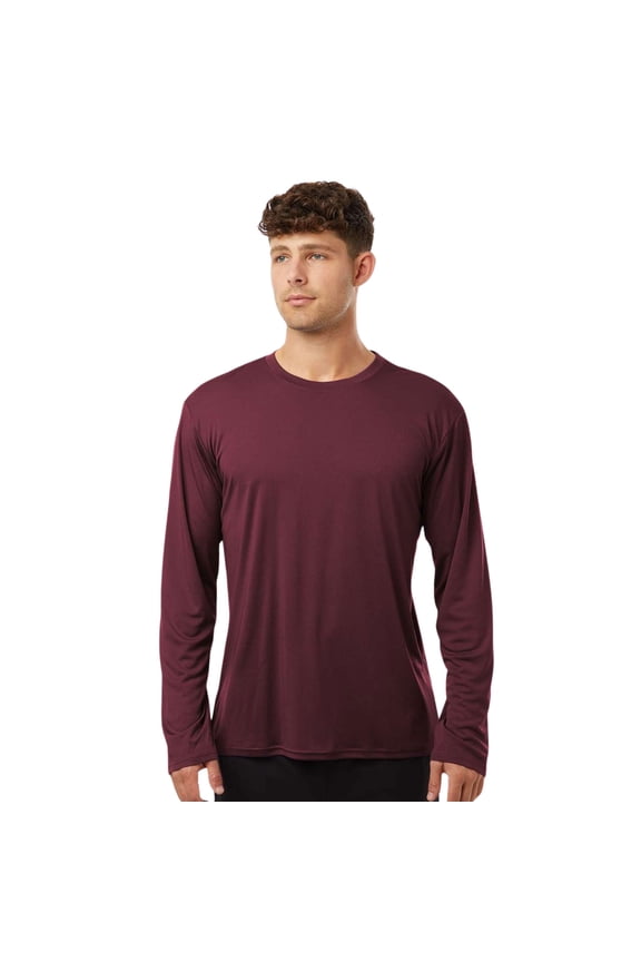 Men's Pro-Lock Classic Fit Long Sleeve T-Shirt, 100% Polyester Moisture Crewneck Tee Shirt (Maroon, XS)